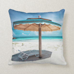 Beach Chair And Umbrella Silver Sands Beach Throw Pillow