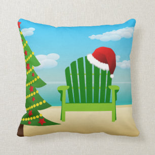 Beach chair Christmas Pillow with Santa hat