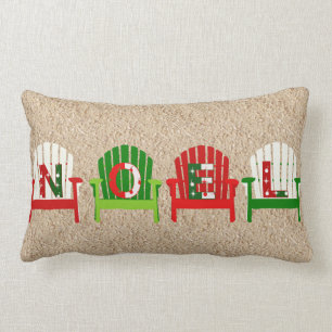 Beach chair Christmas Pillow with Santa on Sand Ba
