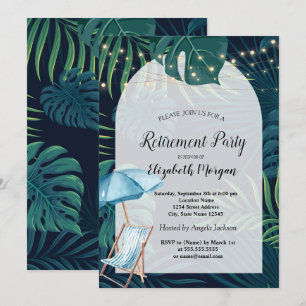 Beach Chair,Parasol,Palm Leaves Retirement Invitation
