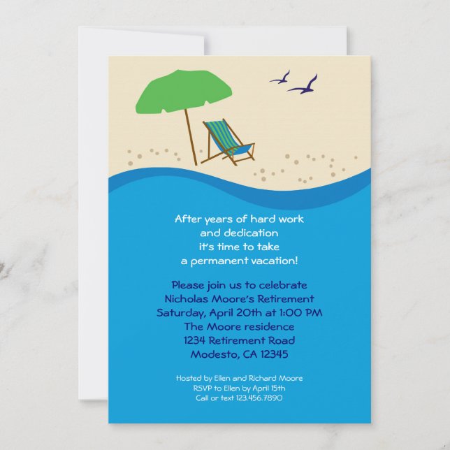 Beach Chair Retirement Party Invitation (Front)