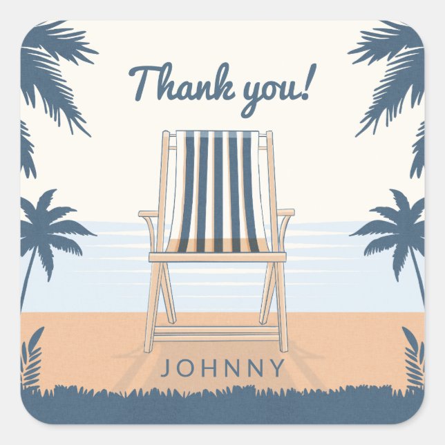 beach chair tropical thank you square sticker (Front)
