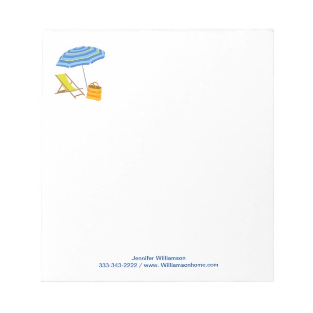 Beach Chair Umbrella Tropical Summer Stripe Ocean  Notepad (Front)