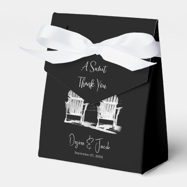 Beach Chairs Adirondack Black And White Wedding Favor Box (Front Side)