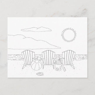 Beach Chairs Adult Colouring Postcard
