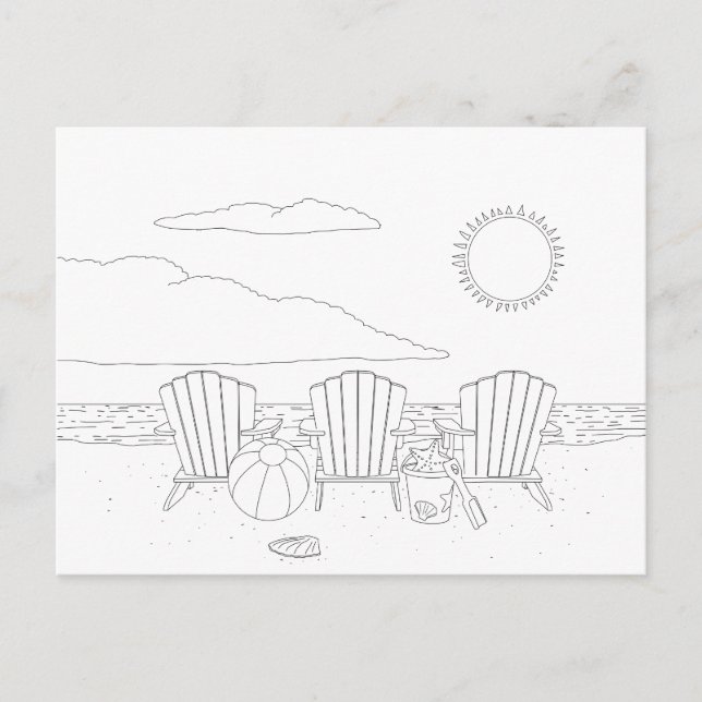 Beach Chairs Adult Colouring Postcard (Front)
