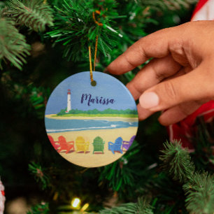 Beach Chairs and Lighthouse Personalized Ornament