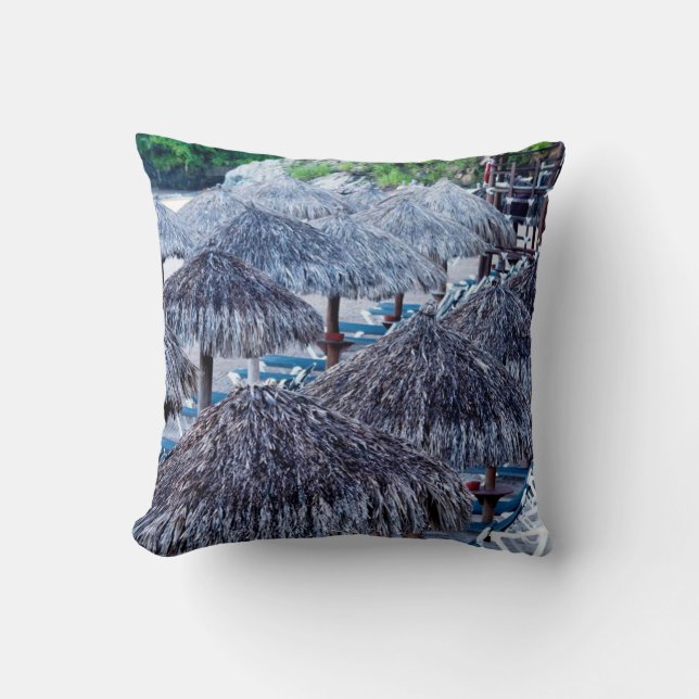 Beach Chairs And Shelters Throw Pillow (Front)