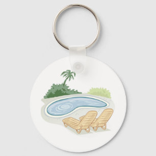 Beach Chairs by Pool Keychain
