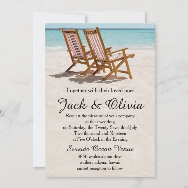 Beach Chairs Destination Wedding Invitation (Front)