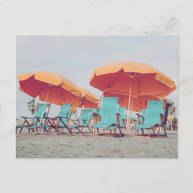 Beach Chairs in Blue and Orange Travel Photography Postcard (Front)