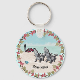 Beach Chairs lighthouse  Keychain