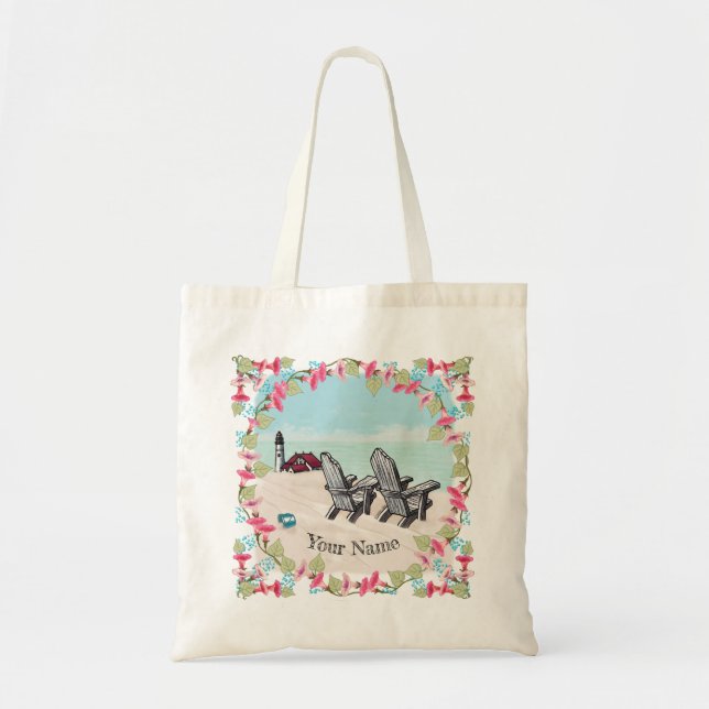 Beach Chairs lighthouse tote bag (Front)