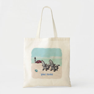 Beach Chairs lighthouse tote bag