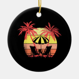 Beach Chairs Parasol Summer Sunset 80s Palm Tree Ceramic Ornament