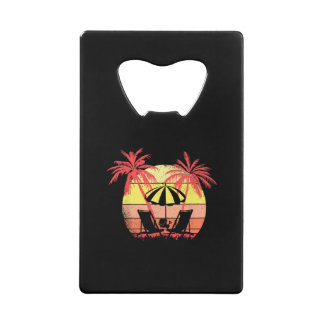 Beach Chairs Parasol Summer Sunset 80s Palm Tree Credit Card Bottle Opener