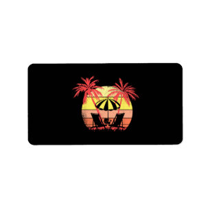 Beach Chairs Parasol Summer Sunset 80s Palm Tree Label