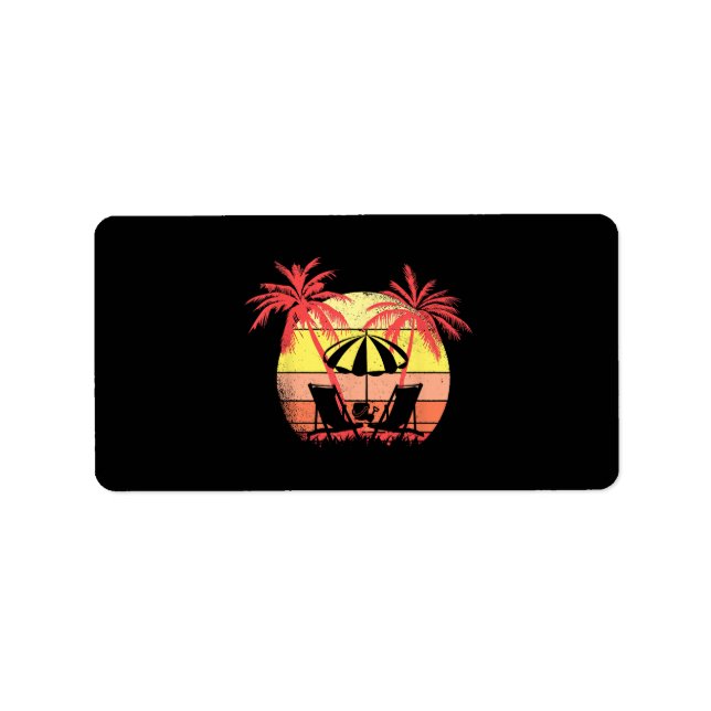 Beach Chairs Parasol Summer Sunset 80s Palm Tree Label (Front)