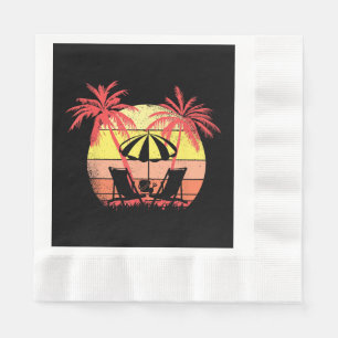 Beach Chairs Parasol Summer Sunset 80s Palm Tree Napkin