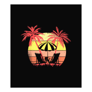 Beach Chairs Parasol Summer Sunset 80s Palm Tree Photo Print