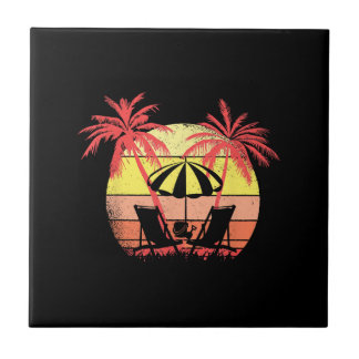 Beach Chairs Parasol Summer Sunset 80s Palm Tree Tile