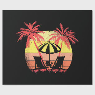 Beach Chairs Parasol Summer Sunset 80s Palm Tree Wrapping Paper