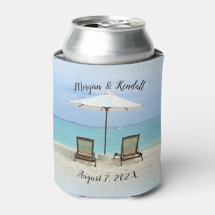 Beach Chairs Personalized Wedding Can Cooler