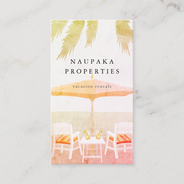 Beach Chairs Pink Vacation Rental Business Card (Front)