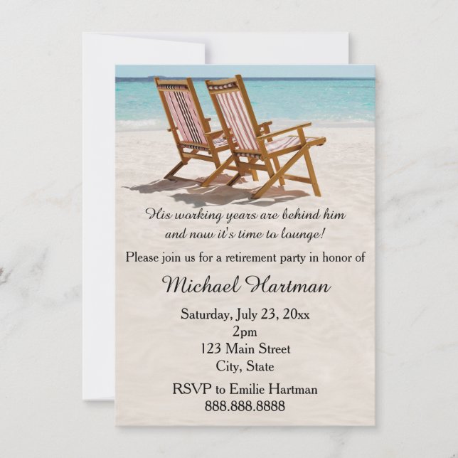 Beach Chairs Retirement Party Invitations (Front)