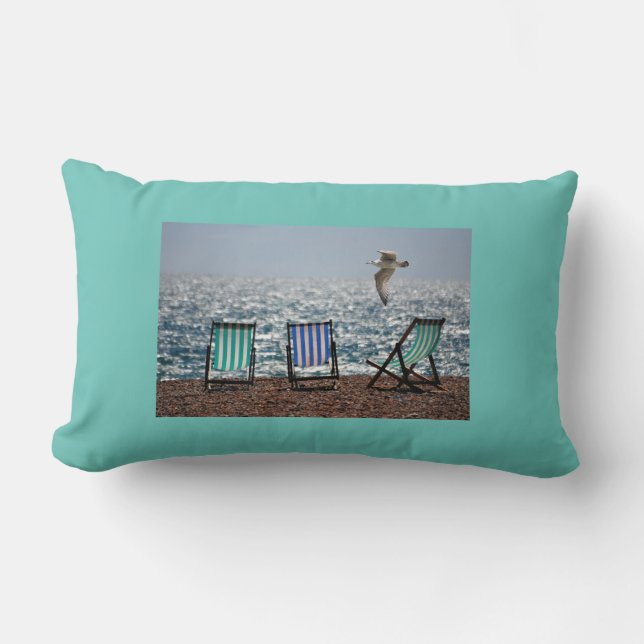 Beach chairs scene polyester lumbar pillow. lumbar pillow (Front)