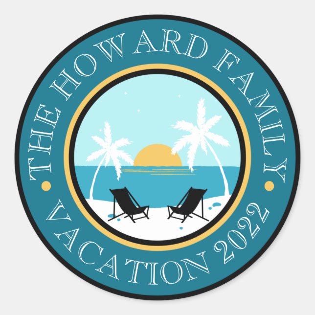 Beach Chairs Sunset Logo Classic Round Sticker (Front)