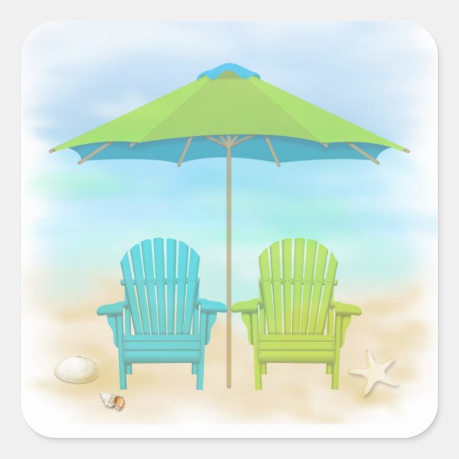 Beach Chairs, Umbrella, Beach Square Sticker (Front)