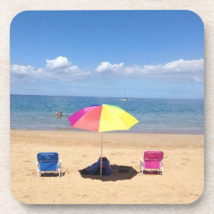Beach Chairs Umbrella Ocean Scene Hawaii Coasters
