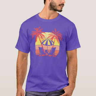 Beach Chairs Umbrella Summer Sunset 80s Palm frien T-Shirt