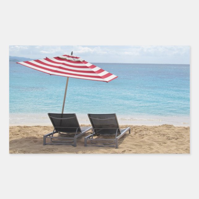 BEACH CHAIRS UNDER AN UMBRELLA IN MONTEGO BAY  STICKER (Front)