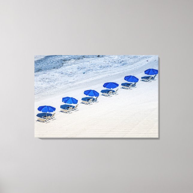 Beach Chairs with Blue Umbrellas on Madeira Beach Canvas Print (Front)
