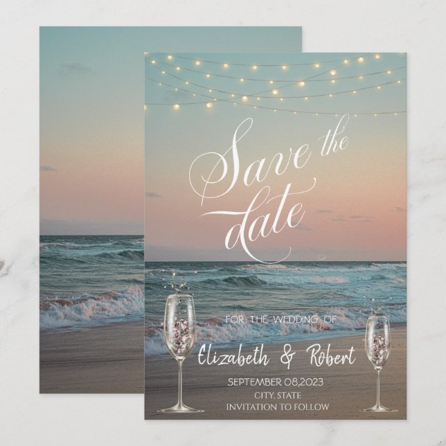 Beach Champagne Glass Save The Date  (Front/Back)