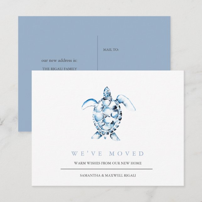 Beach Change of Address Card Blue Sea Turtle (Front/Back)