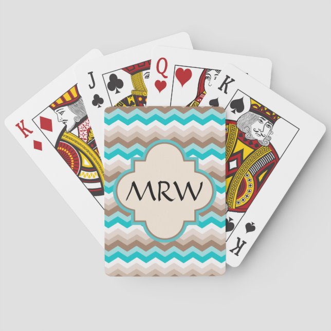 Beach Chevron Zigzag Monogram Playing Cards (Back)