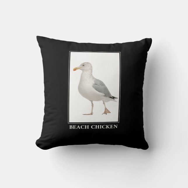 Beach Chicken – Seagull Gull Humour Throw Pillow (Front)