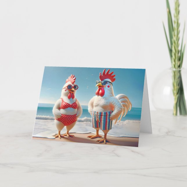 Beach Chickens For Birthday Card (Front)