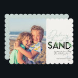 Beach Christmas Aqua Dashing Through The Sand Holiday Card<br><div class="desc">A modern holiday card with a simple minimal message that reads "dashing through the sand" with palms combined with handwritten typography. Personalize with your names and favourite picture.  

Image by Vitolda Klein on Unsplash</div>