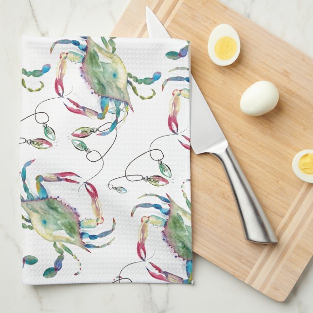 Beach Christmas Blue Crab Kitchen Towel (Quarter Fold)