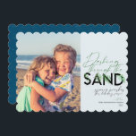 Beach Christmas  Blue Dashing Through The Sand  Holiday Card<br><div class="desc">A modern holiday card with a simple minimal message that reads "dashing through the sand" with palms combined with handwritten typography. Personalize with your names and favourite picture.  

Image by Vitolda Klein on Unsplash</div>