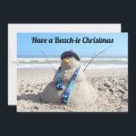 Beach Christmas Card-Sand Sculpture Snowman - flat Holiday Card<br><div class="desc">Beach Christmas Card - Stand Sculpture Snowman My nieces, friend, and I found out sand sculpture is no easy task! Even something this simple! But we are very happy with our snowman. Kudos to the people who get out there and do real works of art with the sand! I salute...</div>