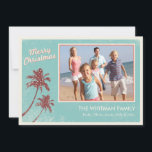 Beach Christmas Cards<br><div class="desc">Light blue vintage beach Christmas cards with palm trees decorated Christmas lights. Personalize with your own photo.</div>