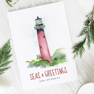 Beach Christmas Cards Watercolor Lighthouse