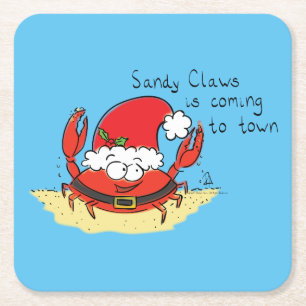Beach Christmas Crab Square Paper Coaster