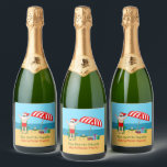 Beach Christmas Funny Santa Claus Custom Party Sparkling Wine Label<br><div class="desc">This cute custom Christmas in July sparkling wine label makes perfect summer party decor for a beach bash or pool gathering. Make it a fun north pole themed extravaganza with Santa Claus in his swimming trunks next to a red and white striped beach umbrella and gifts. I've never seen Mr....</div>