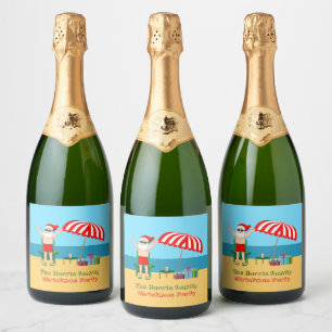 Beach Christmas Funny Santa Claus Custom Party Sparkling Wine Label